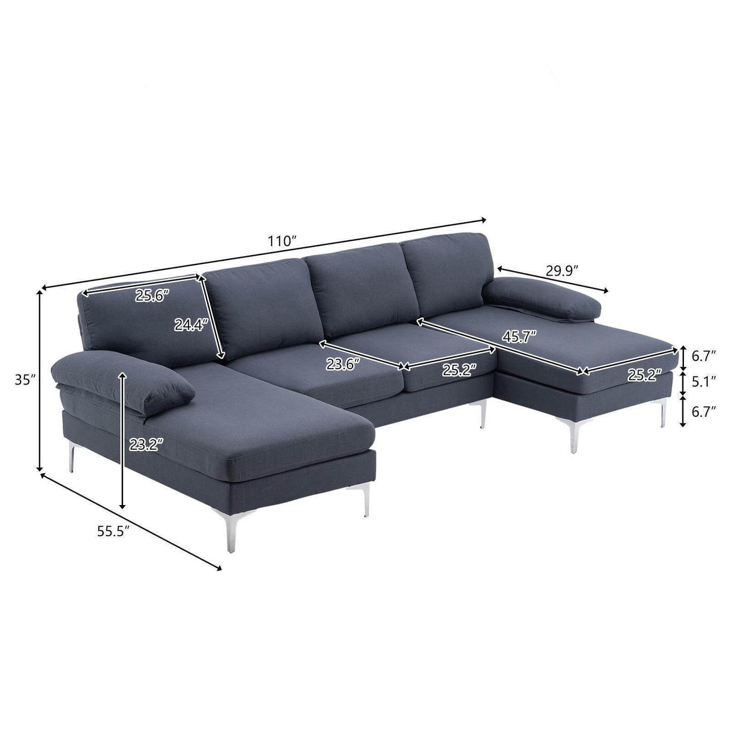 U-Shape 4 Seater Linen Sofa
