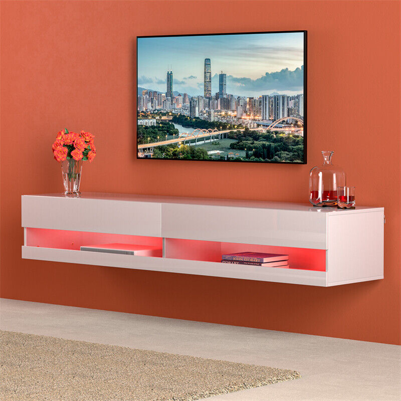 White Floating 80" TV Stand with RGB Lightning