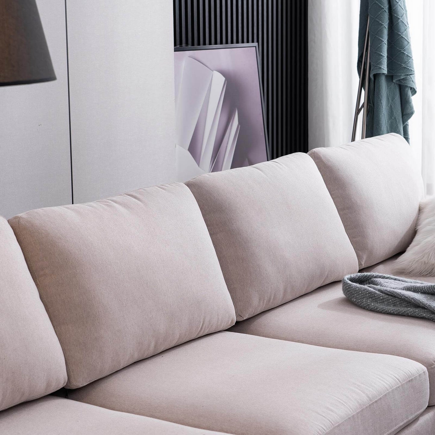 U-Shape 4 Seater Linen Sofa