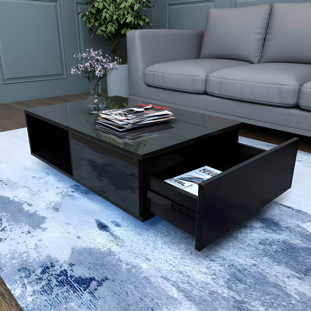 Black Coffee Table with Storage and LED Lightning