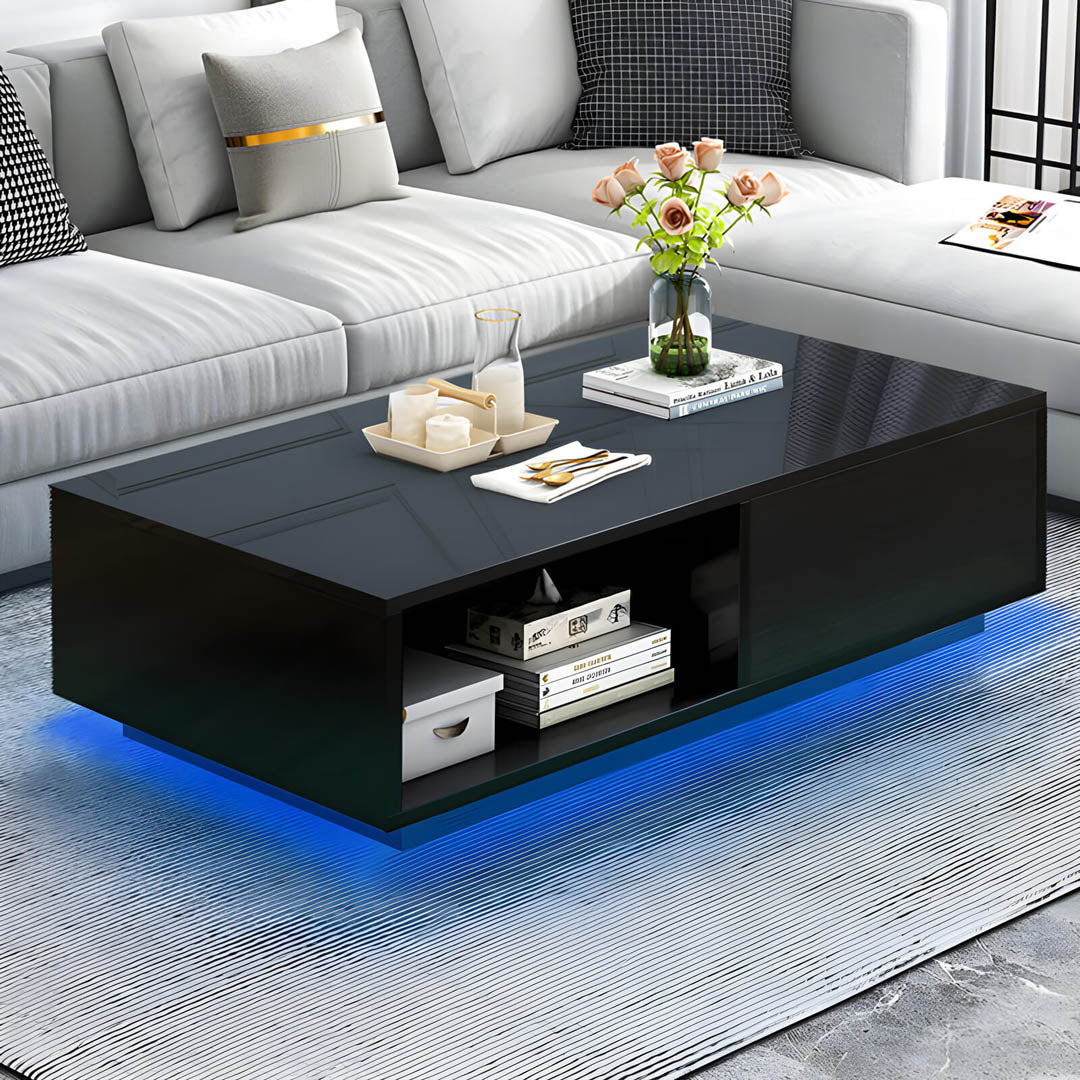 Black Coffee Table with Storage and LED Lightning