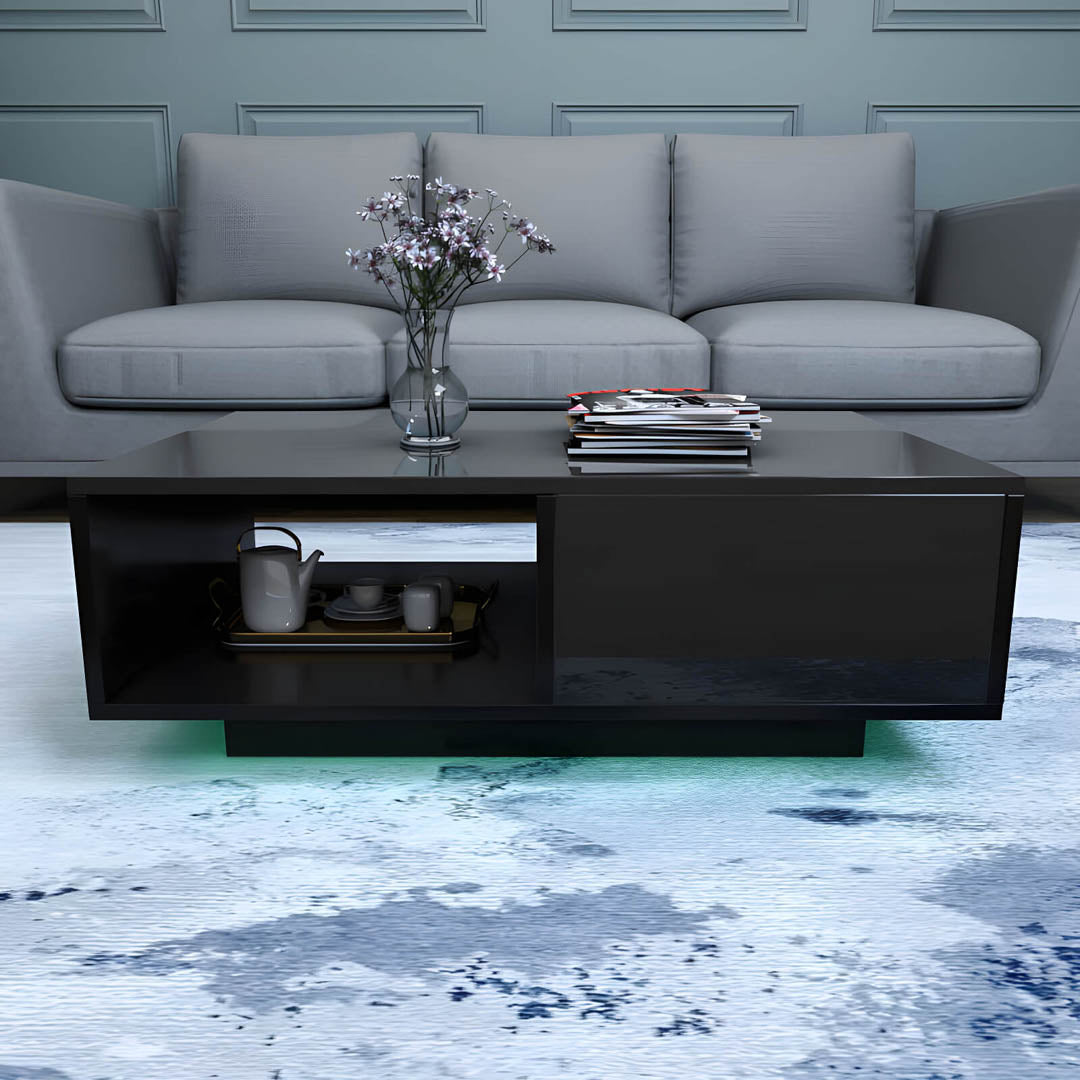 Black Coffee Table with Storage and LED Lightning