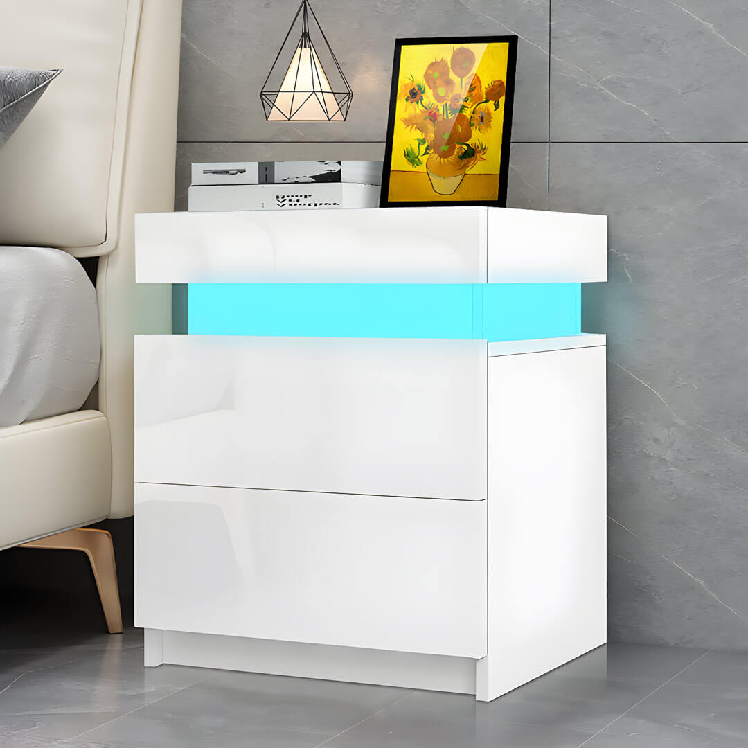 Modern LED Nightstands with Drawer - Set of 2
