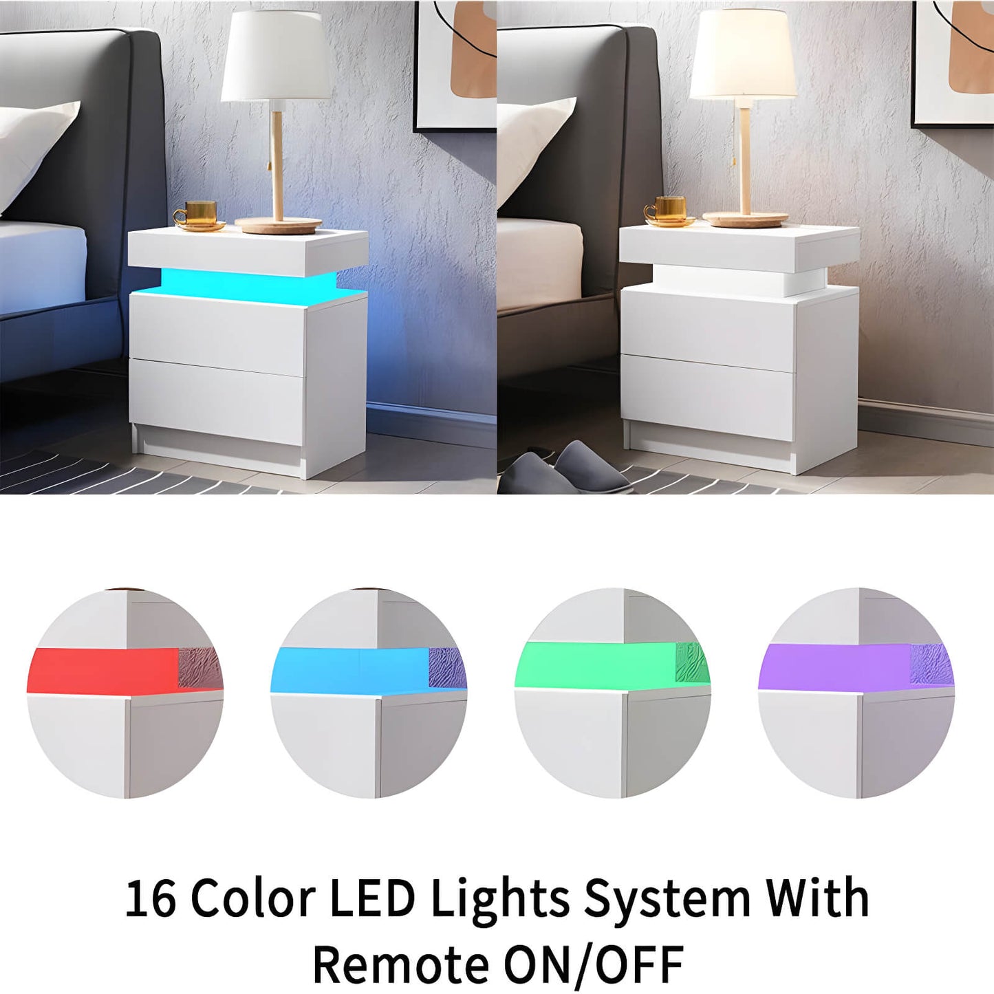 Modern LED Nightstands with Drawer - Set of 2