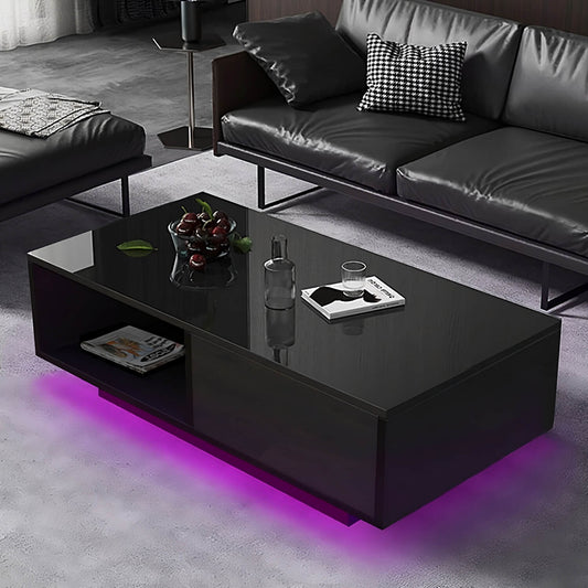 Black Coffee Table with Storage and LED Lightning
