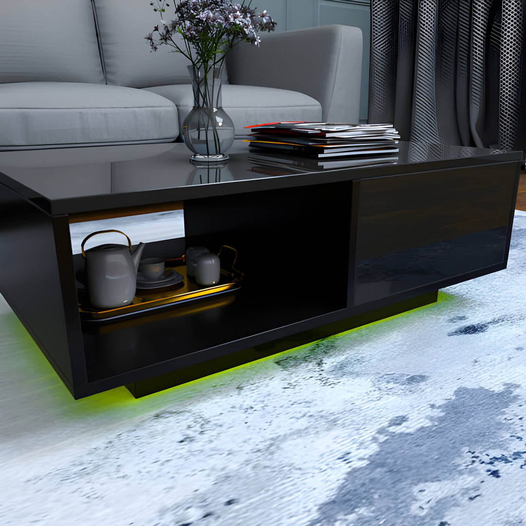 Black Coffee Table with Storage and LED Lightning